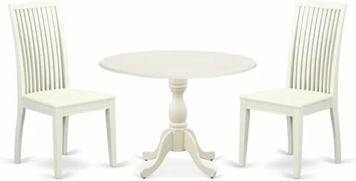 Miniatura 7 de East West Furniture DMIP3-LWH-C - Juego de muebles de comedor de 3 piezas que contiene una mesa de cocina redonda con gotas y 2 sillas de comedor