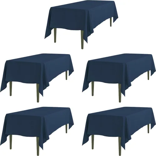 Miniatura 75 de LTC LINENS - Paquete de 2 manteles rectangulares de poliéster, de 60 x 102 pulgadas y 6 pies, color azul bebé, con caída parcial, resistentes a