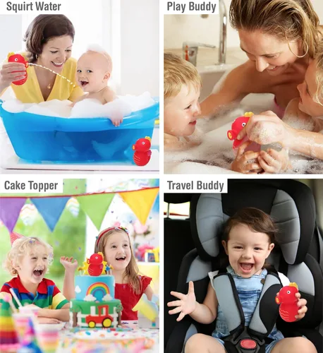 Miniatura 3 de DolliBu Seahorse Bath Buddy Squirter - Juguete de baño flotante de goma de caballito de mar rojo, divertido juego de baño para niños pequeños, lindo