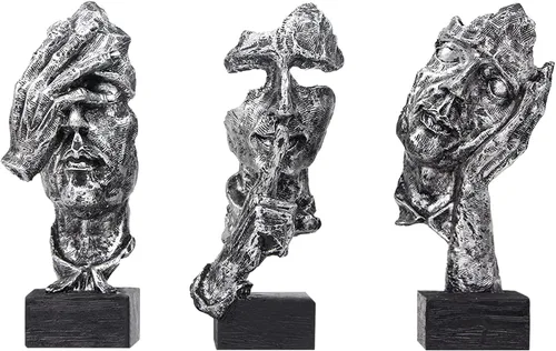 Miniatura 14 de aboxoo 3 piezas Estatua del pensador, Figura de arte abstracto El silencio es oro, Esculturas modernas de resina No oír, No ver, No hablar