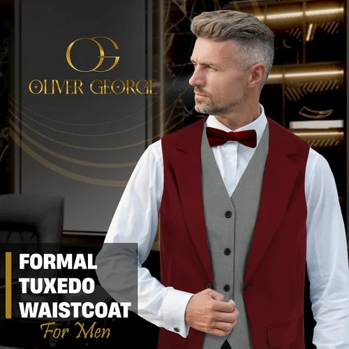 Miniatura 8 de Oliver George Chaleco formal de esmoquin en capas para hombre, chaleco de traje de negocios