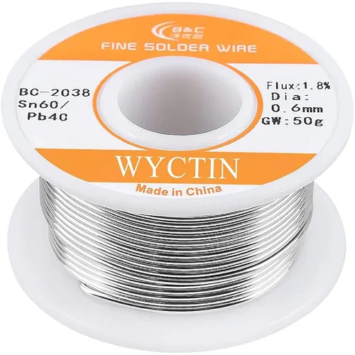 Miniatura 3 de 60 – 40 alambre de estaño y plomo con núcleo de resina para soldadura eléctrica y manualidades 0.0236 pulgadas (0.6 mm) 0.11 lb. Plateado