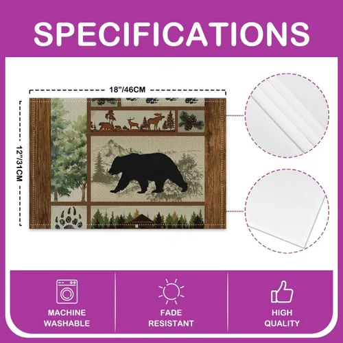 Miniatura 4 de Manteles individuales con diseño de silueta de oso, ciervos salvajes, estampado de patas, a cuadros, para niños, adolescentes y adultos