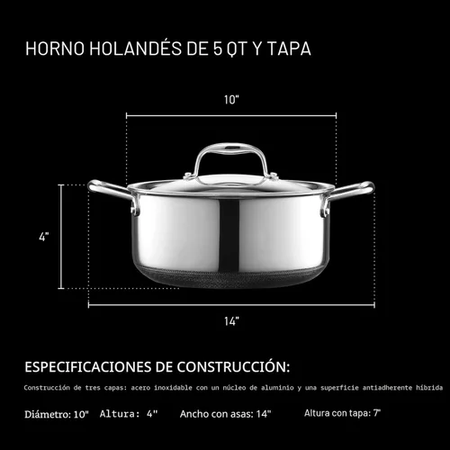 Miniatura 3 de HexClad Horno Holandés Híbrido Antiadherente de 5 Cuartos de Galón con Tapa de Acero Inoxidable, Asas que se Mantienen Frías, Apto