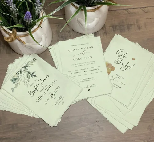 Miniatura 3 de Wanderings Papel en Blanco Hecho a Mano con Borde Barnizado Verde - 4x6 - Juego de 50 - Papel para Acuarela/Medios Mixtos - Invitaciones Save The