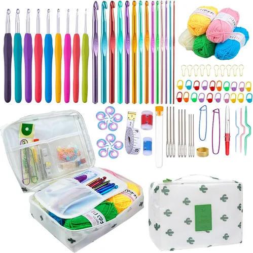 Miniatura 8 de Mdoker Kit de ganchillo de 100 piezas con hilo y accesorios de tejer, kit completo de tejido para principiantes que incluye ganchos de ganchillo