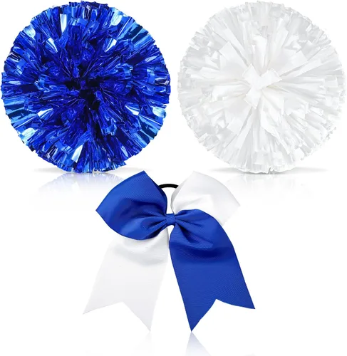 Miniatura 18 de Set de 3 pompones de animadora de 30 cm y gran sujetador de moño de cola de caballo para niña, grandes pompones metálicos de animadora para el Negro
