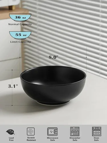 Miniatura 2 de Kanwone Tazones grandes para servir, 55 onzas, cuencos de cerámica para ensalada, pasta, tazones de sopa de porcelana, juego de 2, platos