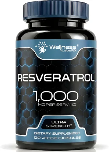 WELLNESS LABSRX Suplemento de resveratrol de 1000 mg, 120 cápsulas (suministro de 60 días), trans-resveratrol de alta pureza ultra fuerte para un