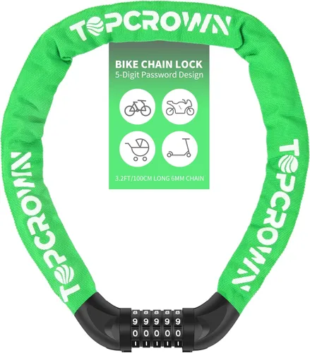 Miniatura 18 de Topcrown Cerradura de cadena para bicicleta, diales digitales de metal mejorados, 3.2 pies de largo, alta seguridad, resistente, antirrobo
