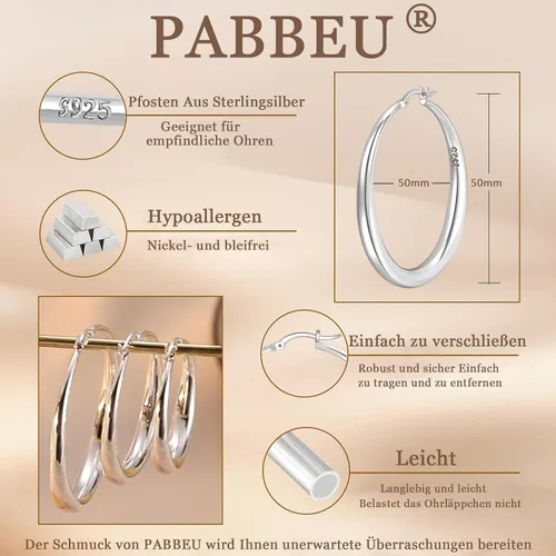 Miniatura 2 de PABBEU Aretes de aro de plata de ley S925 grandes para mujer, hipoalergénicos, ligeros, grandes, gruesos, para mujeres y niñas, 354050602.756 in