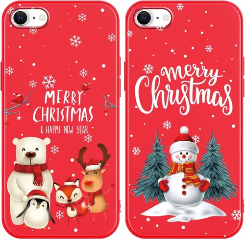 Miniatura 23 de Paquete de 2 bonitas fundas de Navidad para iPhone de 13/14 pulgadas, diseño de muñeco de nieve rojo, diseño de animales de Feliz Navidad, silicona