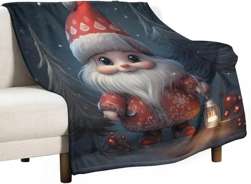 Miniatura 50 de Manta de Navidad de gnomo, manta de Navidad suave y cálida de 30 x 40 pulgadas, manta de franela cálida para cama, sofá, regalos para niños