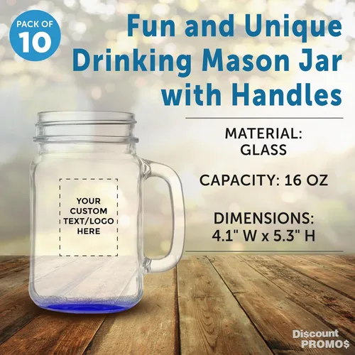 Miniatura 4 de DISCOUNT PROMOS Libbey Mason frascos personalizados con asas, 16 onzas, juego de 10, paquete personalizado a granel, estilo tradicional, alto