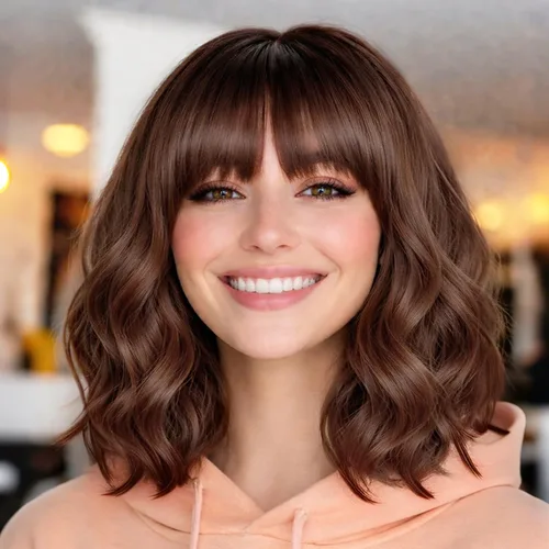 Miniatura 28 de AISI HAIR Peluca Bob Sintética Rizada y Ondulada Marrón Natural con Flequillo para Mujeres, 21-23 Pulgadas Marrón oscuro