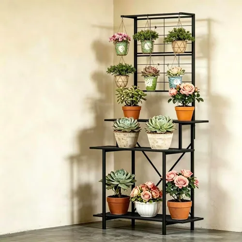Miniatura 11 de Zhongma Soporte resistente de 3 niveles para plantas que ahorra espacio, soporte para plantas resistente para el hogar, interior y exterior, 35.43