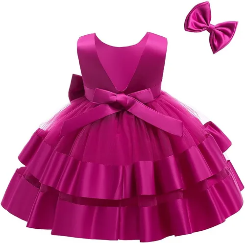 Miniatura 2 de 3M-6T Vestido de fiesta de tul con volantes y encaje sin espalda para niña pequeña
