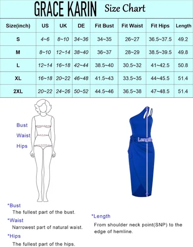 Miniatura 6 de GRACE KARIN Vestidos asimétricos de un hombro para mujer, con cintura fruncida, con lazo en la cintura, ajustado, para fiesta, cóctel, vestido midi