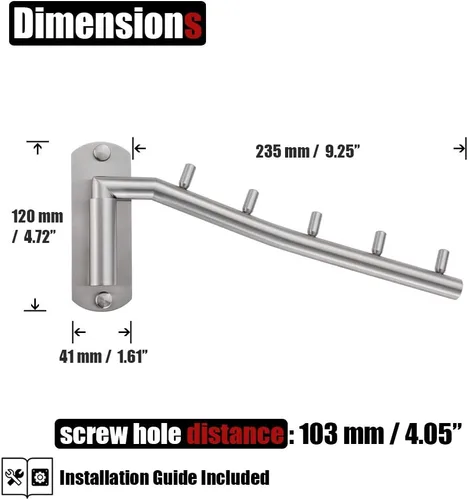 Miniatura 2 de JQK - Percha plegable para colgar en la pared, gancho de acero inoxidable con soporte para brazo oscilante, sistema colgante de ropa, organizador