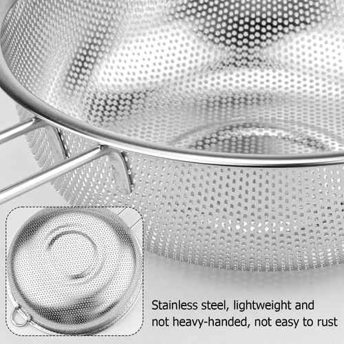 Miniatura 4 de Colador de acero inoxidable de malla fina con mango largo colador de cocina multiusos para colar, enjuagar, freír, cocinar al vapor y cocinar