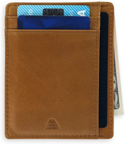 Billetera delgada de cuero Andar, bolsillo delantero minimalista, bloqueo de RFID, portatarjetas, hecha de cuero de plena flor, talla única ,