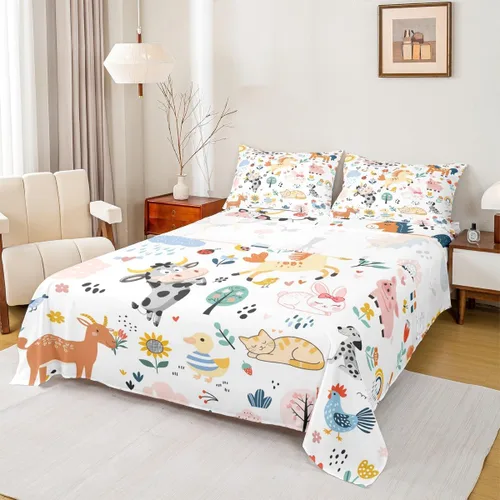 Miniatura 25 de Erosebridal Juego de sábanas de zorro con diseño de flores de arcoíris para niños y niñas, diseño de Foxtoon Animal Boho Floral Sábana bajera