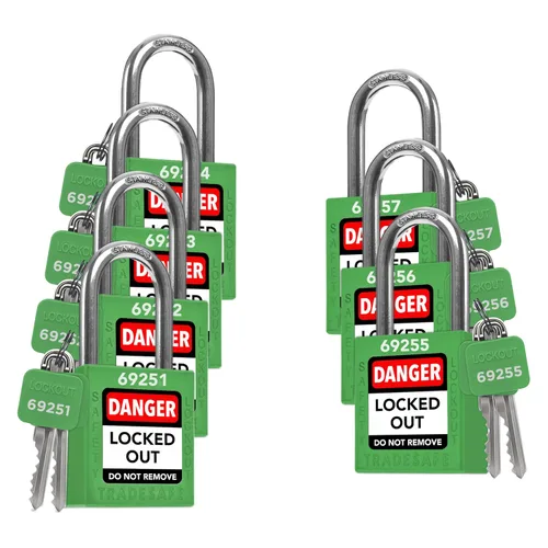 Miniatura 23 de TRADESAFE Juego de cerraduras de bloqueo - 7 cerraduras de loto rojas, cerraduras de bloqueo con llave diferente, 1 llave por cerradura, candados
