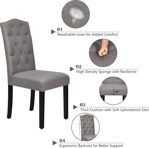Miniatura 7 de S AFSTAR Juego de 2 sillas de comedor de tela, sillas de comedor tapizadas con patas de madera maciza y respaldo alto, sillas Parsons copetudas