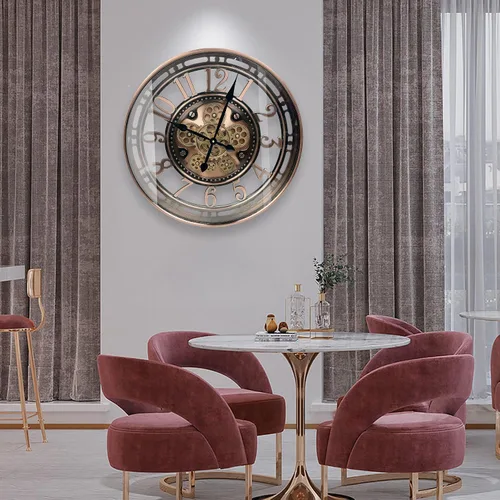 Miniatura 4 de Real Moving Gears - Reloj de pared grande y moderno de metal con engranajes móviles reales para decoración de sala de estar, estilo industrial Cobre