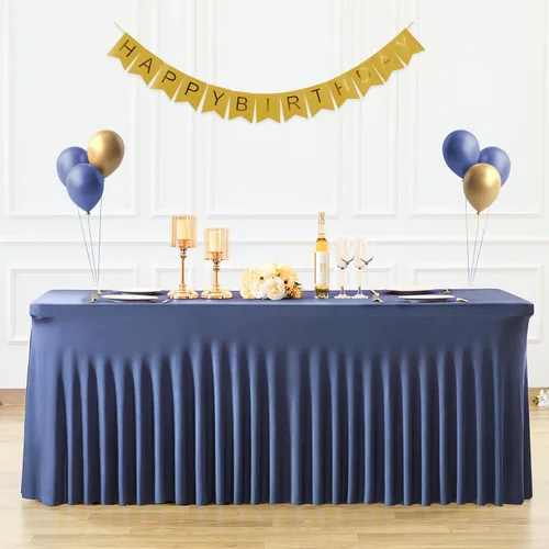 Miniatura 16 de Manteles de mesa de elastano azul bebé de 6 pies para mesas rectangulares, sin arrugas, rectangular, elástico, ajustable de 6 pies con falda