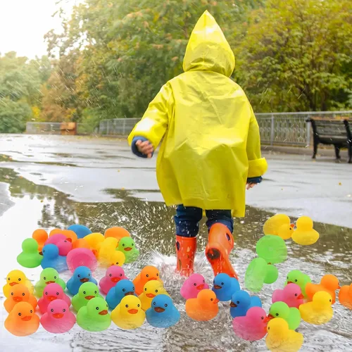 Miniatura 7 de 50 piezas de juguetes de baño de pato de goma, patos de baño multicolor a granel, pato flotante para bebé, juguete de baño para ducha, fiesta de 5