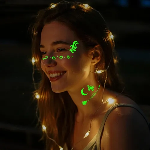 Miniatura 2 de 60 Hojas de Tatuajes Temporales que Brillan en la Oscuridad, Pegatinas Luminosas Minimalistas de Tatuajes Falsos para Adultos, Hombres, Mujeres