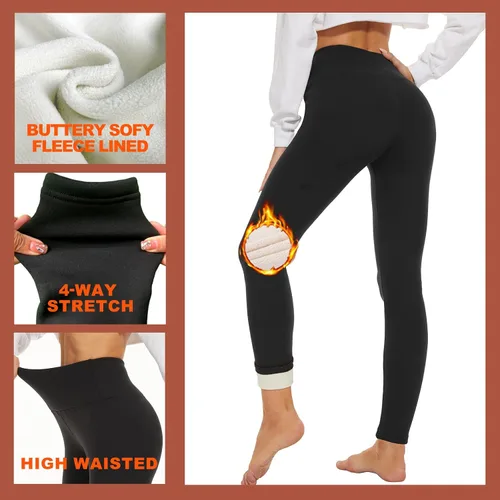 Miniatura 3 de GAYHAY - Leggings con forro de vellón para mujer, pantalones de yoga cálidos de invierno para entrenamiento, con cintura alta y control de abdomen