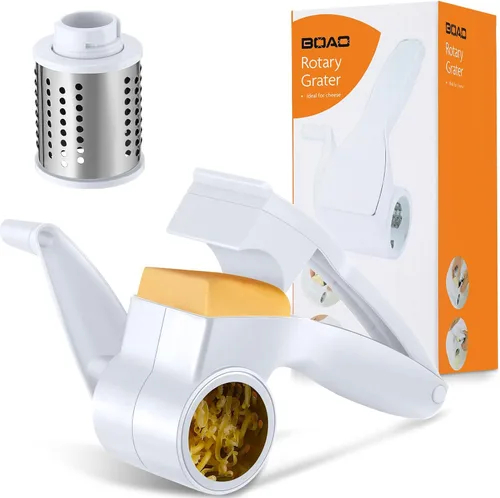 Boao Rallador de queso giratorio manual de mano con tambor de acero inoxidable para rallar nueces de chocolate duro, herramienta de cocina, regalos
