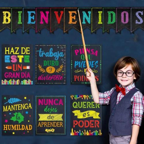 Miniatura 5 de gisgfim 21 pósteres inspiradores españoles de Bienvenidos, color negro, colorido, motivacional, juego de tablones de anuncios para el aula, oficina