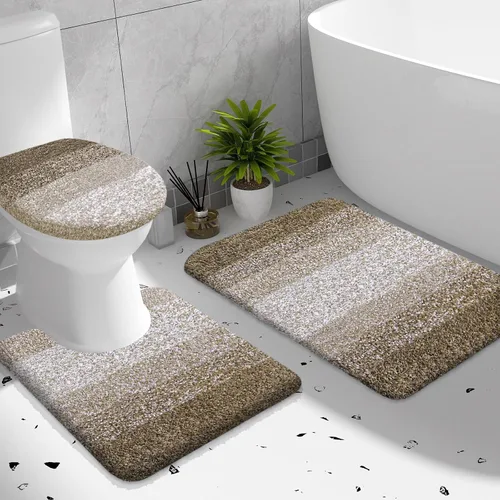 Miniatura 33 de OLANLY Juego de alfombras de baño de 3 piezas, alfombra de baño de microfibra suave absorbente, alfombra de contorno en forma de U para inodoro