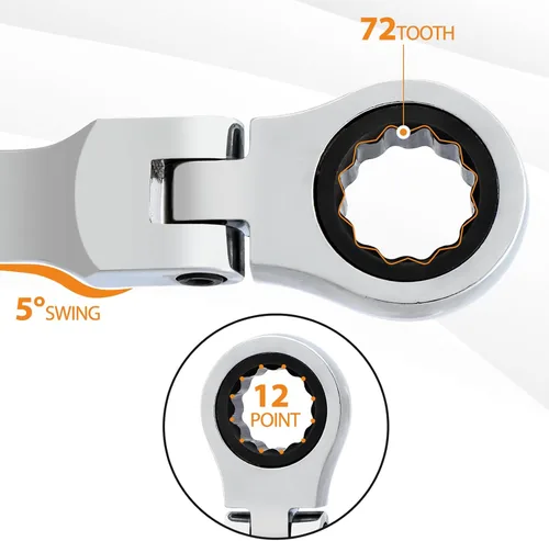 Miniatura 3 de B4B BANG 4 BUCK Llave de trinquete 9/16, llave combinada de trinquete de cabeza flexible, grado industrial, 72 dientes, caja de trinquete de 12