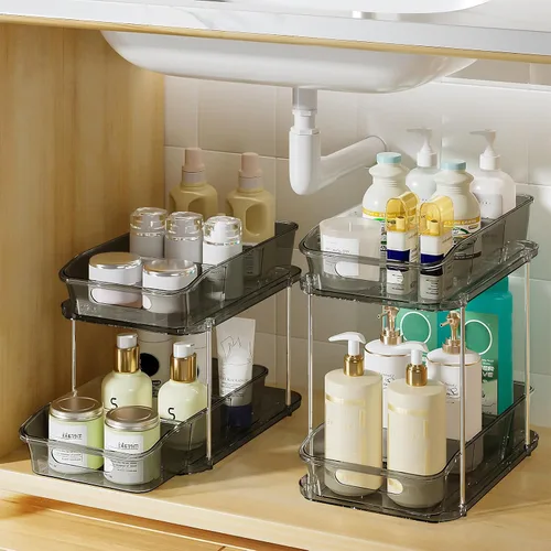 Miniatura 16 de Delamu Organizadores y almacenamiento de 2 niveles para debajo del fregadero, organizadores de gabinete de baño apilables multiusos, organización