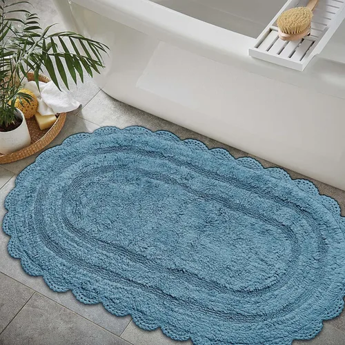 Miniatura 14 de Chardin home Alfombra de baño de ganchillo beige, alfombra de baño ovalada 100% algodón con borde de ganchillo artesanal hecho a mano, alfombra