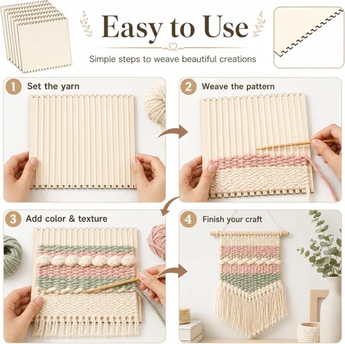 Miniatura 4 de Minatee 36 piezas de telar de madera para principiantes, cesta de tejido con muescas, herramientas de tejido para niños y adultos, manualidades