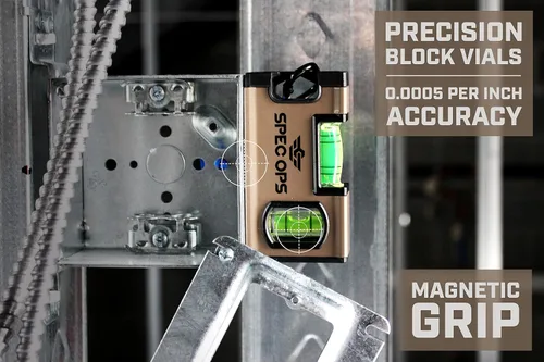 Miniatura 3 de Spec Ops Tools - Nivel de bolsillo magnético de 4 pulgadas, viales de bloque 33% más grandes, incluye mosquetón, 3% donado a veteranos