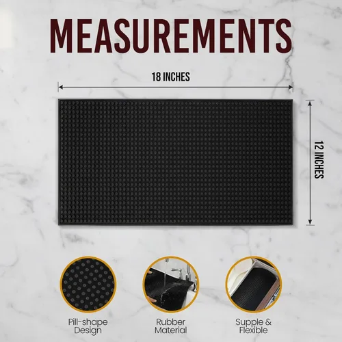Miniatura 2 de Juego de 2 alfombrillas de goma para barra, de 18 x 12 pulgadas, color negro, duraderas, antideslizantes, no tóxicas para barras, restaurantes