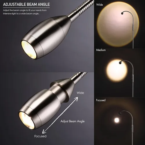 Miniatura 3 de O’Bright Ray – Lámpara de pie ajustable con haz LED, foco regulable y zoom, cuello de cisne flexible, lámpara de pie para lectura/manualidades, luz