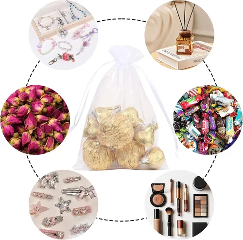 Miniatura 4 de Partyeah 50 bolsas de organza de 4 x 6 pulgadas, pequeñas bolsas de malla para joyas, bolsas con cordón para bolsas de regalo de organza de dulces