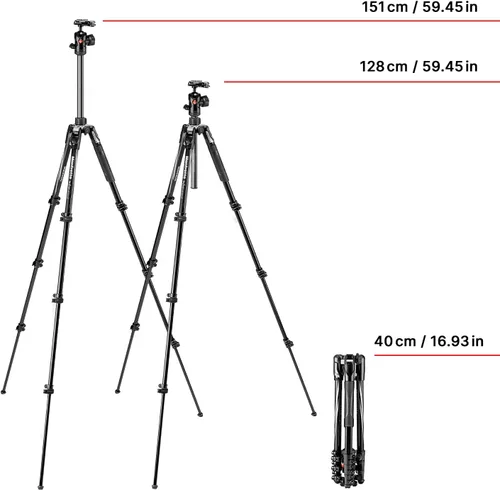Miniatura 2 de Viitech Imaging Manfrotto Trípode, Befree Advanced Aluminum, kit de trípode con bloqueo de palanca de cabeza libre de 4 niveles, negro, MKBFRLA4BK-BH