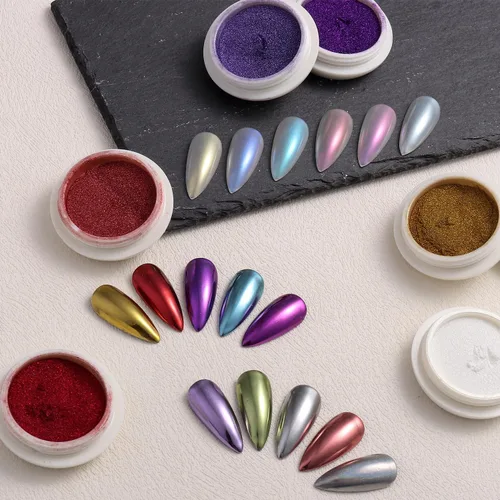 Miniatura 5 de Fcozpjk Juego de polvos cromados para uñas, 16 colores, efecto metálico para uñas, dorado, plateado, rosa, azul, violeta, verde, rojo, polvo cromo