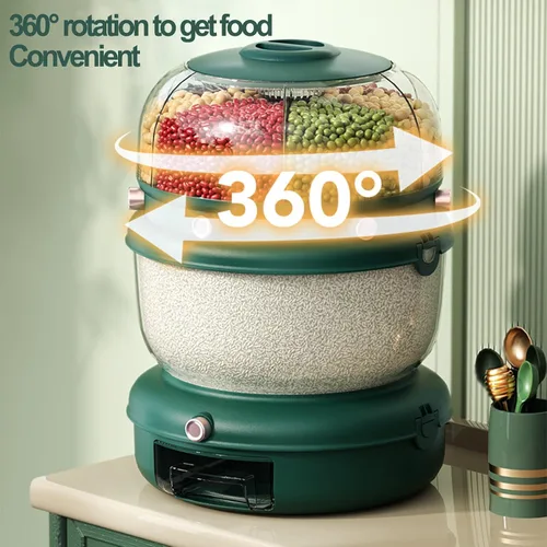 Miniatura 2 de Dispensador de cereales 20Lbs, Contenedor de almacenamiento de cocina giratorio de 360°, Dispensador de arroz y grano de doble capa, Contenedor