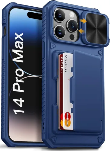 Miniatura 10 de Vihibii Funda para iPhone 13 Pro Max/iPhone 12 Pro Max con tarjetero (4 tarjetas) [bloqueo RFID] y cubierta de cámara deslizante, protección contra