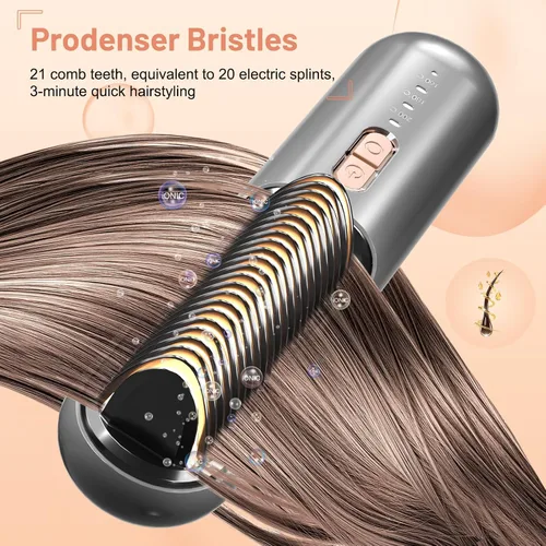 Miniatura 6 de Cepillo alisador de pelo inalámbrico, portátil, mini USB-C, peine alisador de cabello, antiquemaduras, recargable, cepillo alisador de pelo caliente