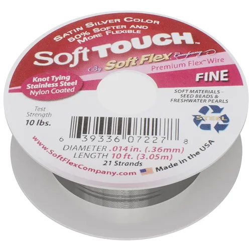 Soft Flex Alambre de cuerda de 21 hebras, trenzado flexible, fino, 0.14 de diámetro, alambre de cuentas para fabricación de joyas, plata satinada